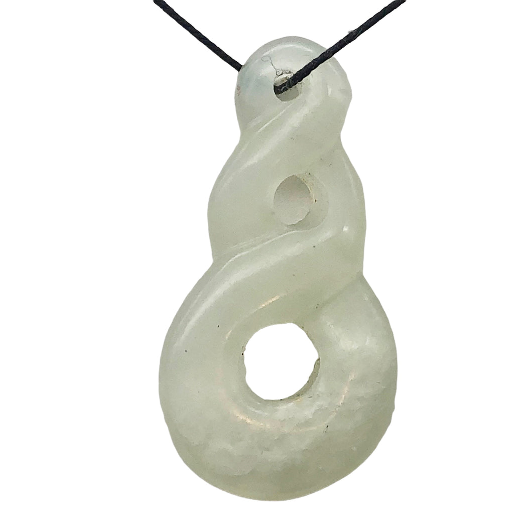 Carved Light Green Serpentine Infinity Pendant with Simple Black Cord 10821R