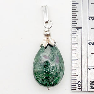 Rare Ruby Fuchsite Teardrop Shaped Sterling Silver Pendant | 1 1/4" Long