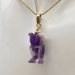 Amethyst Owl Pendant Necklace | Semi Precious Stone Jewelry | 14k Pendant - PremiumBead Alternate Image 2