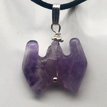 Load image into Gallery viewer, Carved Amethyst Bat Sterling Silver Pendant | 1 inch long | Purple |
