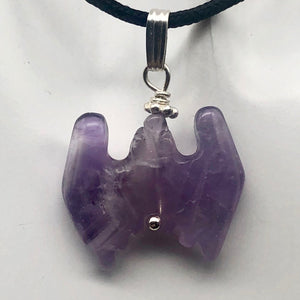 Carved Amethyst Bat Sterling Silver Pendant | 1 inch long | Purple |