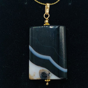 Semi Precious Stone Jewelry Sardonyx Agate Pendant Necklace 14Kgf | 1 3/4" Long|