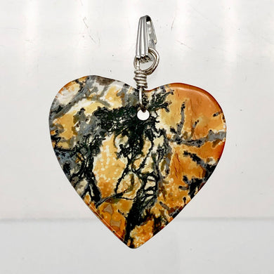Limbcast Agate Valentine Heart Silver Pendant | 1 1/2 Inch Long | Orange/Green | - PremiumBead Primary Image 1
