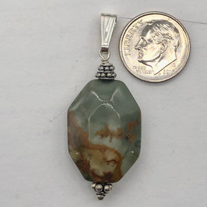Owyhee Jasper Sterling Silver Drop Pendant | 1 3/4" Long| Green/Brown| 1 Pendant