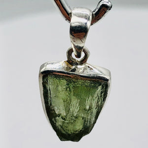 Moldavite Sterling Silver Drop | 1 1/8" Long | Green | 1 Pendant |