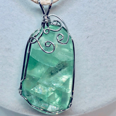 Fluorite Silver Wire-Wrapped Pendant - I'M in Love Green! 3059K - PremiumBead Primary Image 1