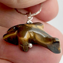 Load image into Gallery viewer, Tiger Eye Dolphin Pendant Necklace | Semi Precious Stone Jewelry | Silver | - PremiumBead Alternate Image 2
