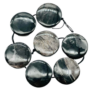 Silver Mirrors Hypersthene 29x7mm Disc Pendant Beads | 2 Beads |
