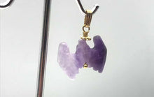 Load and play video in Gallery viewer, Carved Amethyst Bat 14Kgf Pendant | 1 inch long | Purple |
