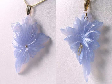 Natural Blue Chalcedony Hand Carved Flower and 14Kgf Pendant 509851C - PremiumBead Primary Image 1