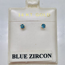 Load image into Gallery viewer, Blue Zircon 14K Gold 3mm Stud Round | 3mm | Blue | 1 Earrings
