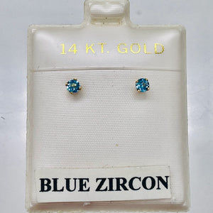 Blue Zircon 14K Gold 3mm Stud Round | 3mm | Blue | 1 Earrings