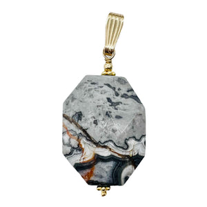 Picasso Jasper 14K Gold Filled Drop/Dangle | 1 3/4" Long | Gray/Black| 1 Pendant