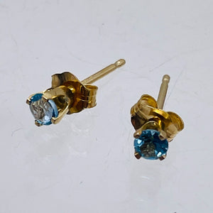 Blue Zircon 14K Gold 3mm Stud Round | 3mm | Blue | 1 Earrings