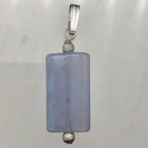 Natural Blue Chalcedony Rectangle Stardust Sterling Silver | 1.5" Long | Pendant