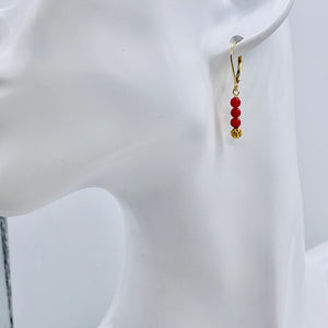 AAA Natural Ox Blood Red Coral Solid 14K Gold Earrings 302904C
