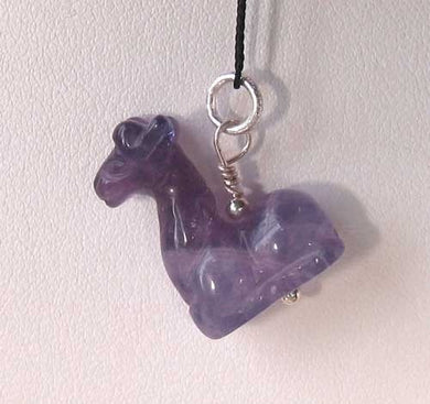 Graceful! Carved Amethyst Giraffe Sterling Silver Pendant 509267AMS - PremiumBead Primary Image 1