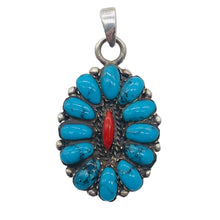 Load image into Gallery viewer, Turquoise Coral Sterling Silver Blossom Pendant | 1 1/4&quot; Long | Blue/Red |
