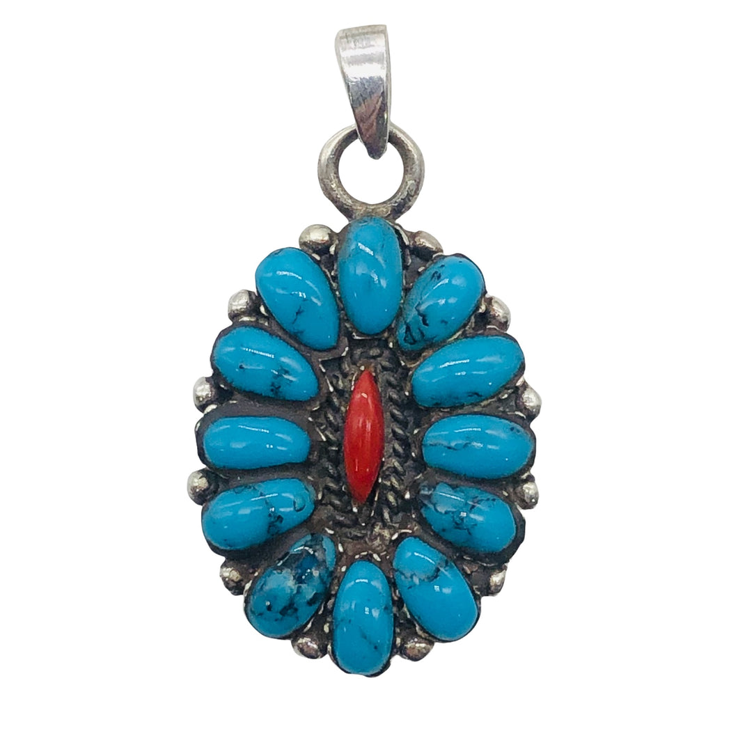 Turquoise Coral Sterling Silver Blossom Pendant | 1 1/4