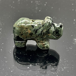 Rhino Hand Carved Rhinoceros Kambaba Jasper Bead | 20x13x8mm | Green Black