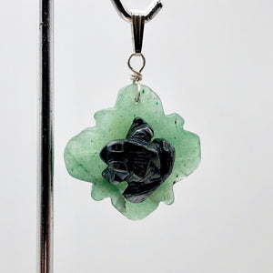 Ribbit Hematite Frog On Aventurine Lily Pad Stering Silver Pendant| 1 5/8" Long|