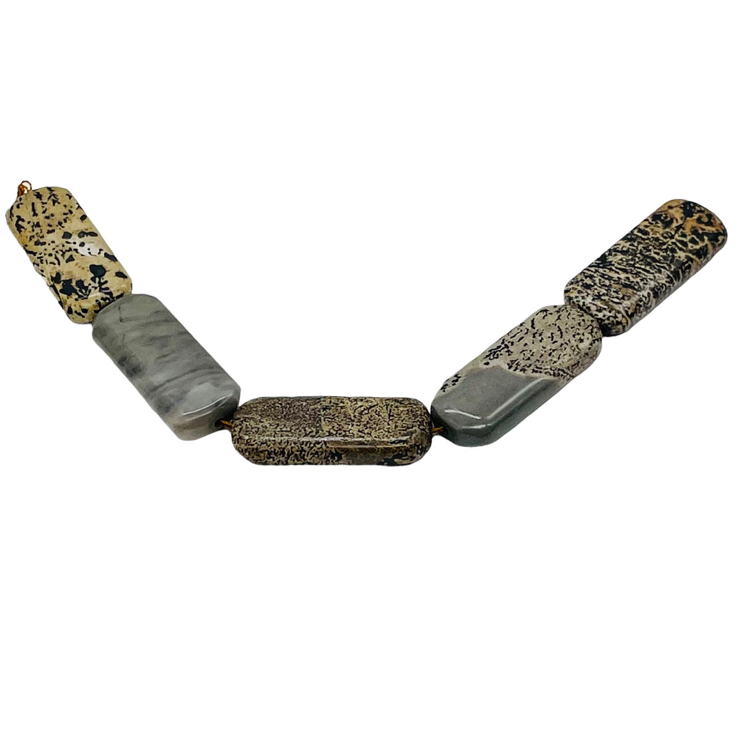 Dendritic Jasper Rectangle Bead Strand | 40x17x7 mm | Tan/Black | 5 Beads |