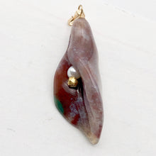 Load image into Gallery viewer, Fancy Jasper Calla Lily 14K Gold Filled Flower Pendant | 2&quot; Long | Red Green |
