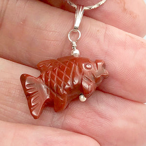 Jasper Koi Fish Pendant Necklace | Semi Precious Stone Jewelry|Silver Pendant - PremiumBead Alternate Image 2