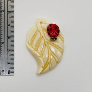 Lady Bug on a Leaf Pendant Bead | 42x29x8mm | Red White Black | 1 Bead |
