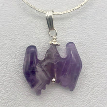 Load image into Gallery viewer, Carved Amethyst Bat Sterling Silver Pendant | 1 inch long | Purple |
