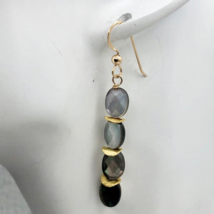 Faceted Tahitian MoP Shell 14K Gold Filled Earrings with Gold Beads|2 Inch Drop|