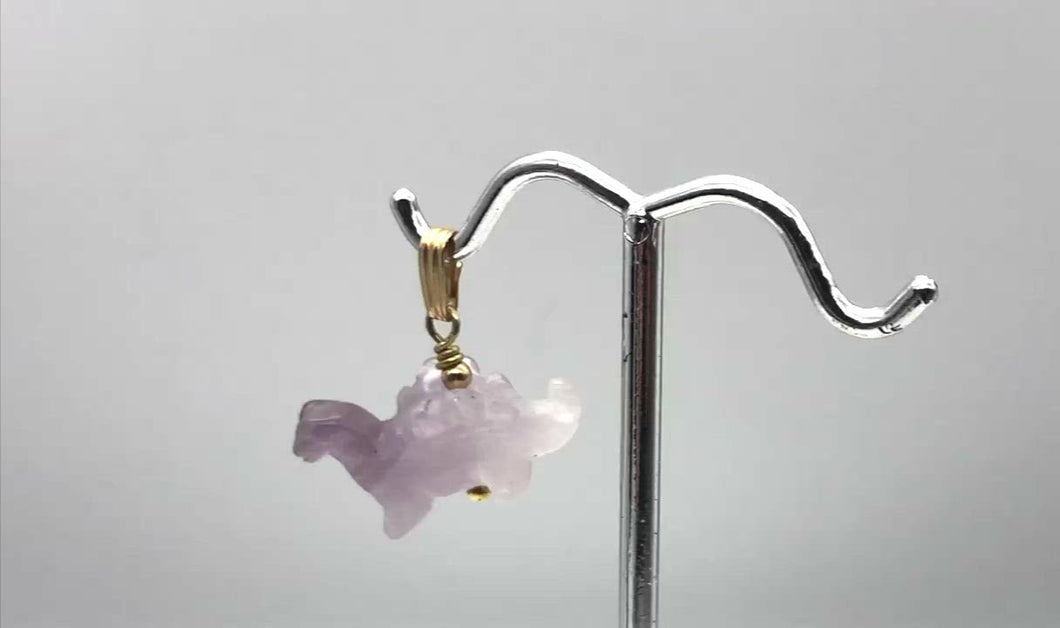Dinosaur Carved Amethyst Stegosaurus 14Kgf Pendant | 1 inch long | Purple |