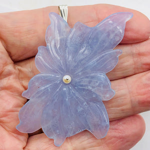 Hand Carved Blue Chalcedony Flower Sterling Silver Pendant! | 2 1/2" Long |
