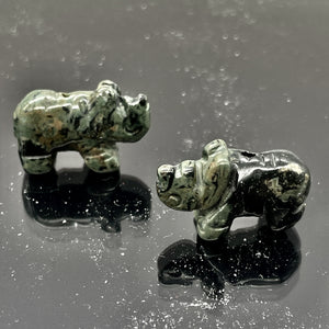 Rhino Hand Carved Rhinoceros Kambaba Jasper Bead | 20x13x8mm | Green Black
