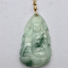 Load image into Gallery viewer, Precious Stone Jewelry Carved Quan Yin Pendant in Green White Jade and Gold - PremiumBead Primary Image 1
