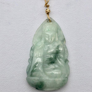 Precious Stone Jewelry Carved Quan Yin Pendant in Green White Jade and Gold - PremiumBead Primary Image 1