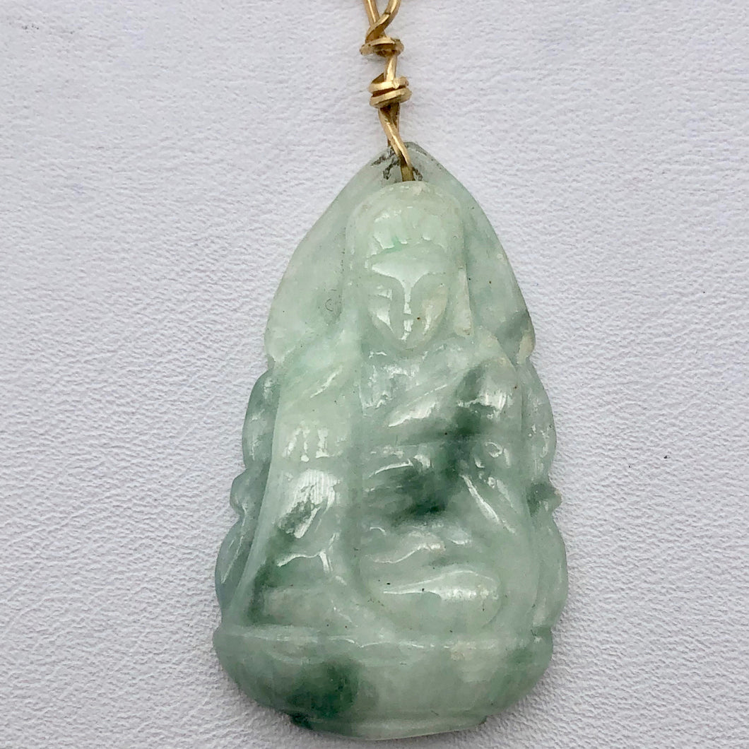 Precious Stone Jewelry Carved Quan Yin Pendant in Green White Jade and Gold - PremiumBead Primary Image 1