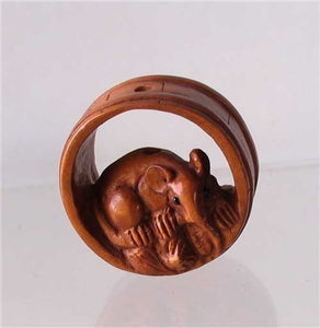 Carved Mouse in Barrel Boxwood Ojime/Netsuke Bead - PremiumBead Alternate Image 2