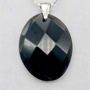 Stunning Faceted Onyx Sterling Silver Pendant| 40x30mm| Black| Oval | 1 Pendant| - PremiumBead Primary Image 1