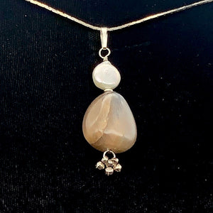 Moonstone Chatoyant Sterling Silver and Pearl Drop Pendant | 2" Long | Silver |
