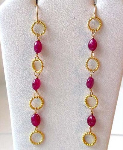 Precious Natural Unheated Red Ruby and 14Kgf Dangle Earrings 305537A - PremiumBead Primary Image 1