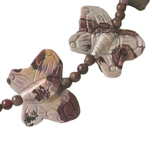Carved 2 Apache Jasper Butterfly Beads | 30x23x7mm | Grey and brown