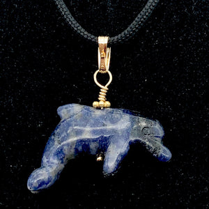 Semi Precious Stone Jewelry Jumping Pendant Necklace in Blue Sodalite and Gold - PremiumBead Alternate Image 3