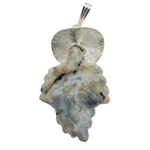 Jasper Sterling Silver Leaf | 2 1/2" Long | Gray/Black | 1 Pendant