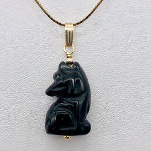 Howling Obsidian Wolf/Coyote 14Kgf Pendant | 1 7/16" Long | Black | - PremiumBead Primary Image 1