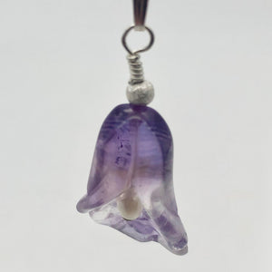 Lily! Natural Hand Carved Amethyst Flower Sterling Silver Pendant - PremiumBead Alternate Image 2
