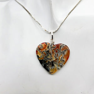 Limbcast Agate Valentine Heart Silver Pendant | 1 1/2 Inch Long | Orange/Green | - PremiumBead Alternate Image 3
