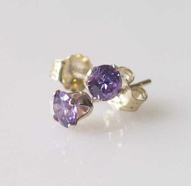 February! 4mm Created Amethyst & Silver Earrings 10150B - PremiumBead Primary Image 1