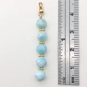 Larimar Faceted Round Bead 14k Gold Filled Pendant | 1.75" Long | Blue White |
