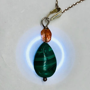 Pink Topaz and Malachite Sterling Silver Pendant | 1 3/8" Long | Green/Pink | 1|